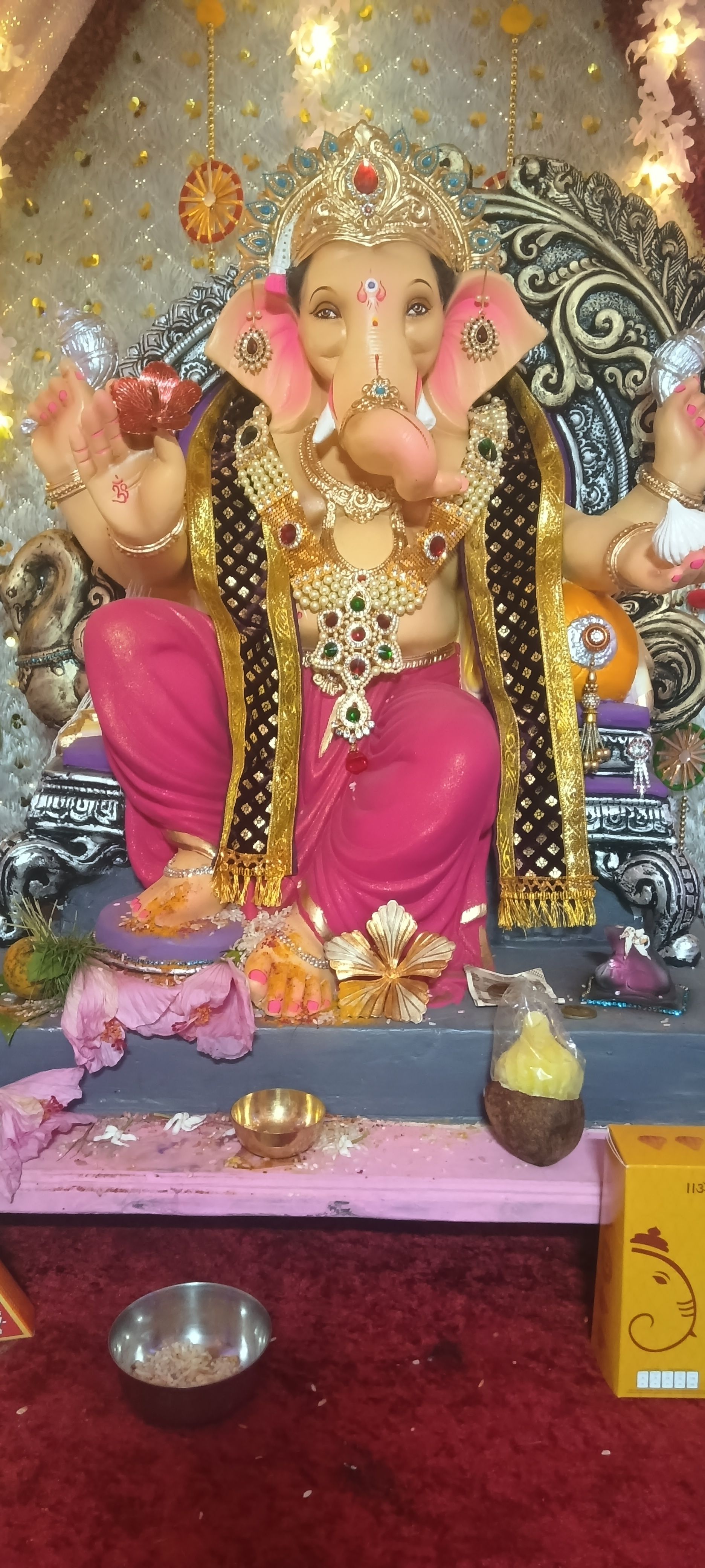 श्री.जयवंत शिवराम शिंदे रत्नागिरी टाइम्स पेपर विक्रेते यांचे घरी विराजमान झालेला श्री गणेश 